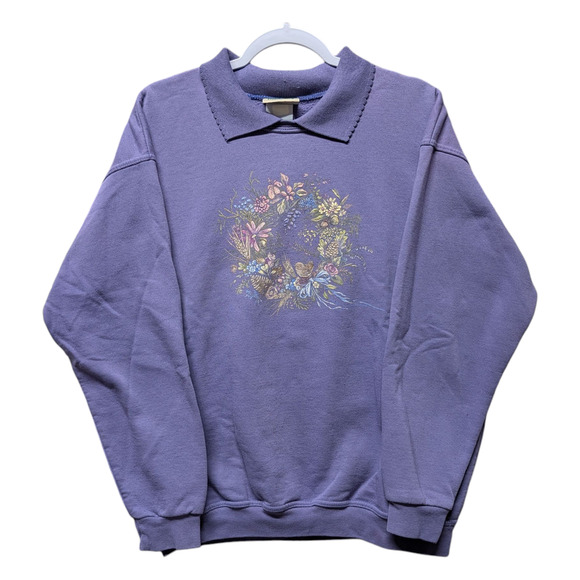 90s Floral Wreath and Bird NR Granny Crewneck Sweatshirt - Picture 1 of 5